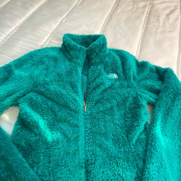 The north face teal green fuzzy soft fleece faux Sherpa zip up jacket s - Picture 12 of 15